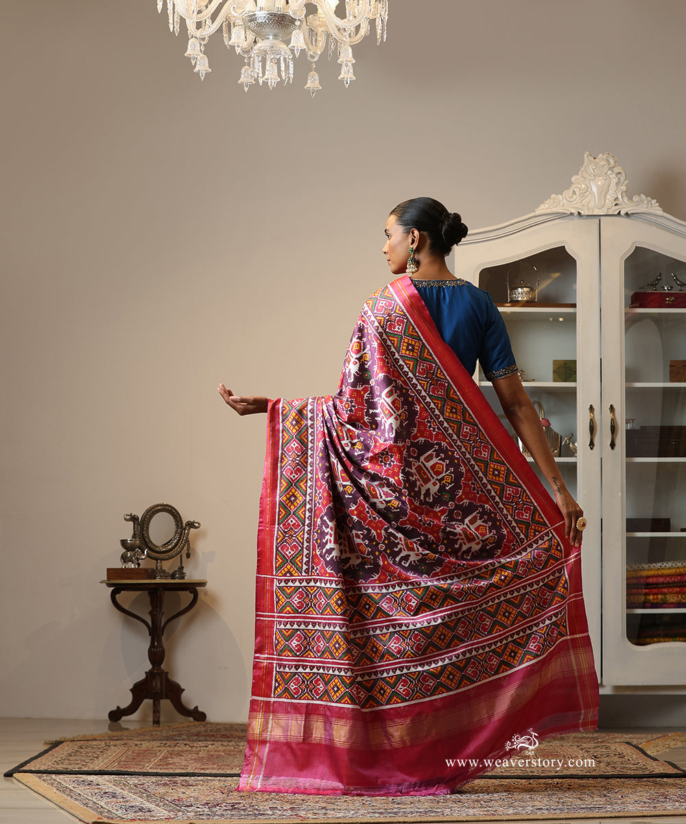 Pink_Handloom_Double_Ikat_Patola_Saree_With_Elephant_Motifs_WeaverStory_03