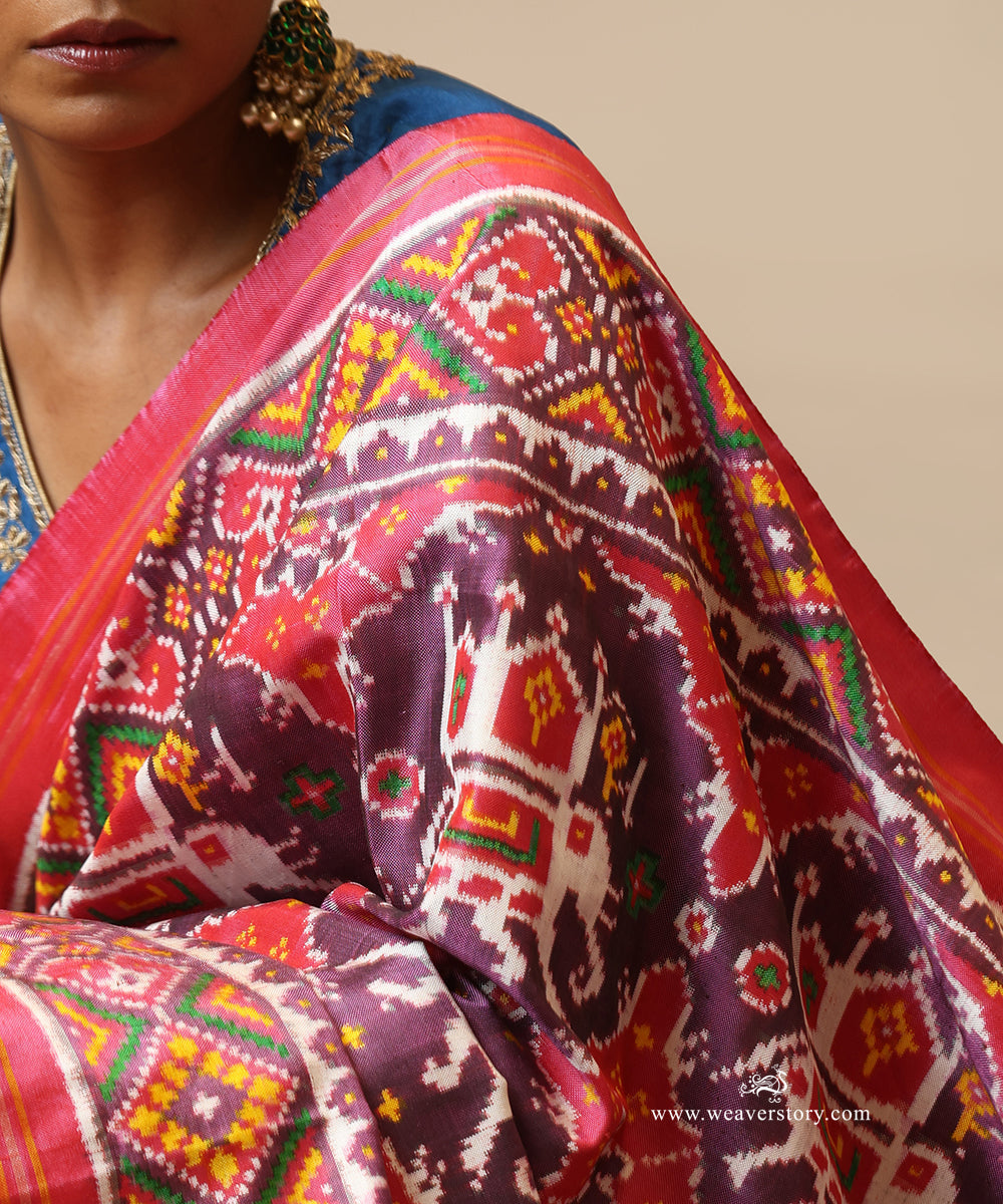 Pink_Handloom_Double_Ikat_Patola_Saree_With_Elephant_Motifs_WeaverStory_05
