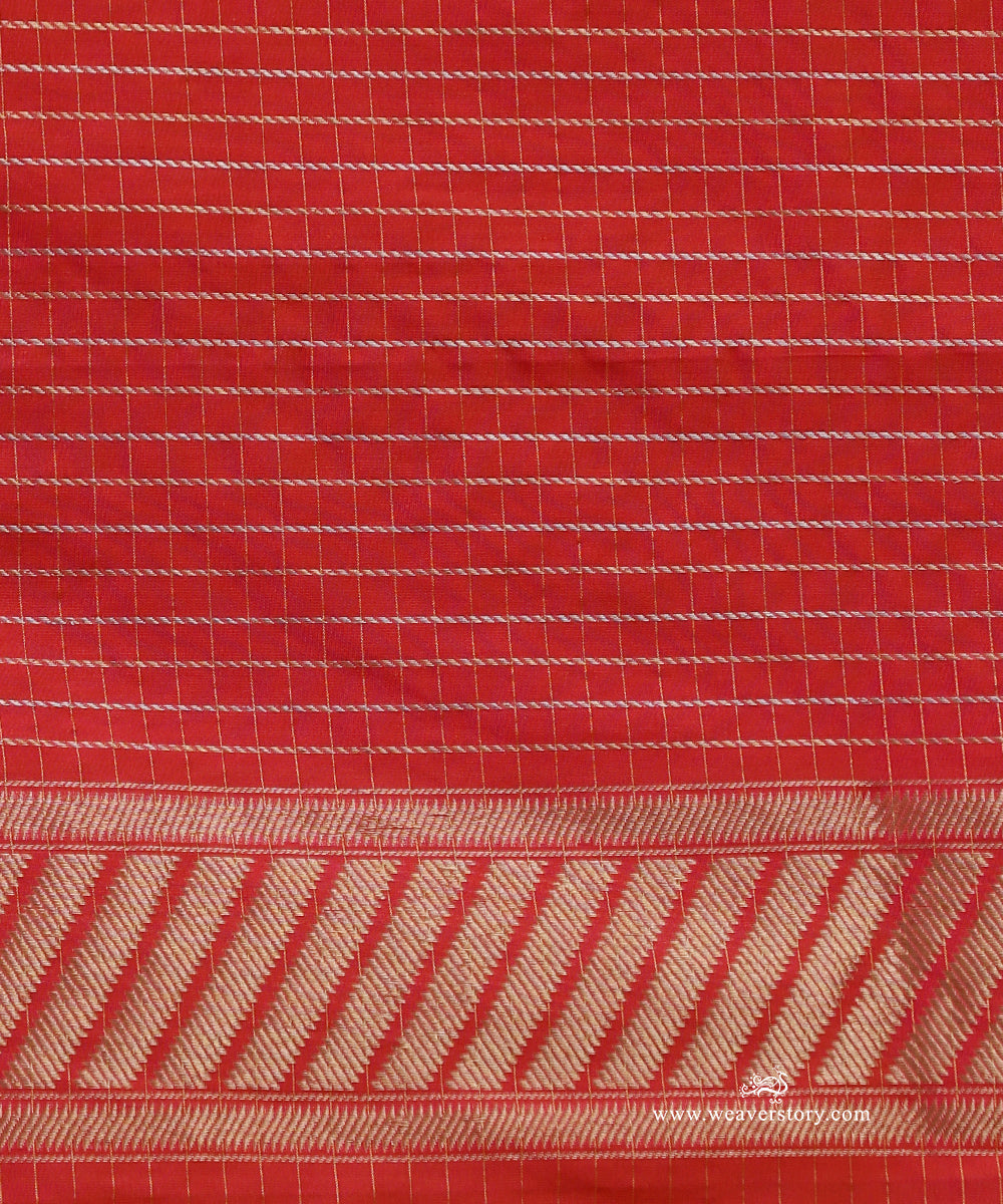 Orange_Handloom_Pure_Katan_Silk_Banarasi_Striped_Saree_With_Pink_Border_WeaverStory_05