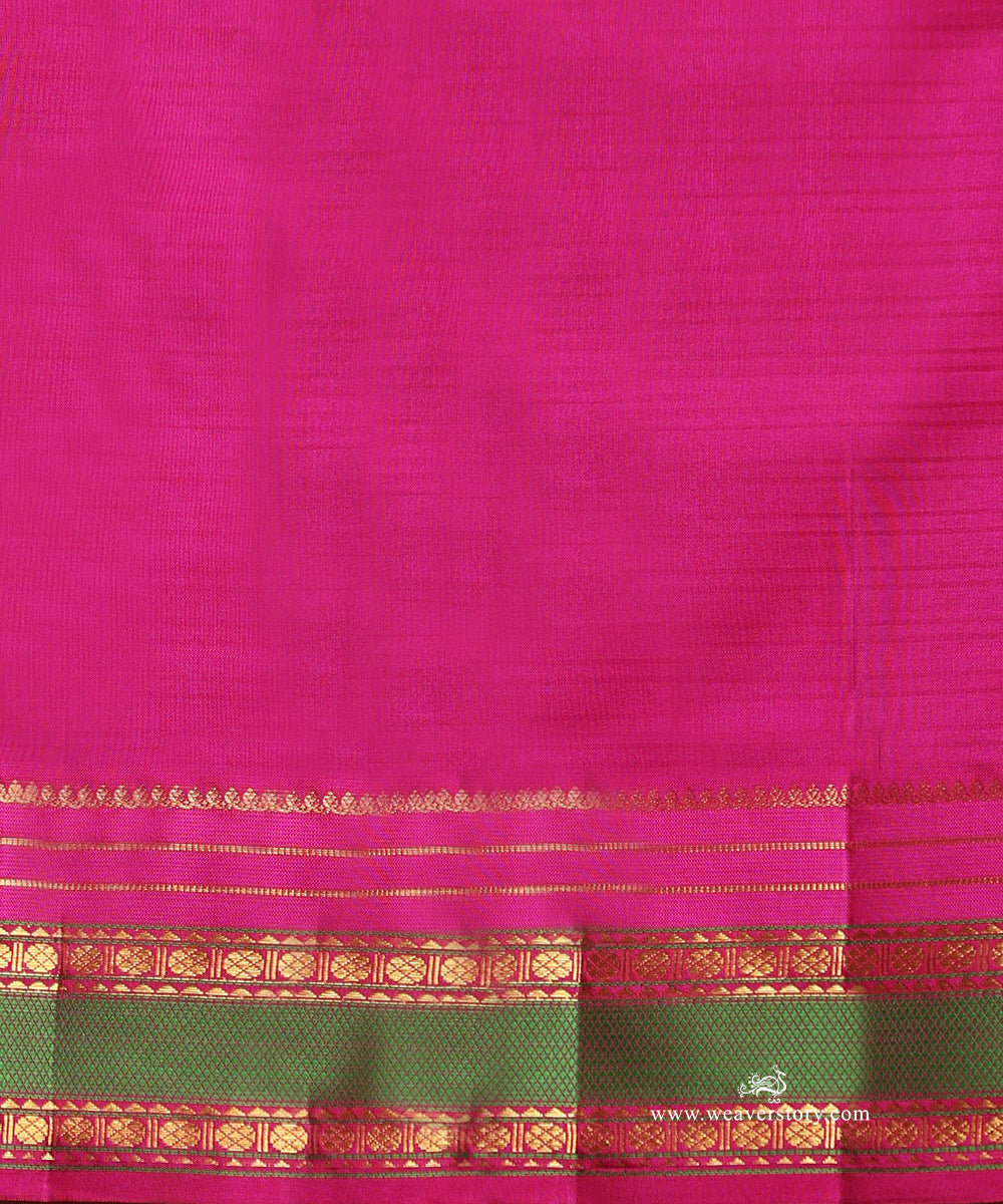 Burnt_Orange_Pure_Silk_Kanjivarm_Saree_With_Zari_Stripes_And_Pink_And_Green_Border_With_Rudraksh_Motifs_WeaverStory_05