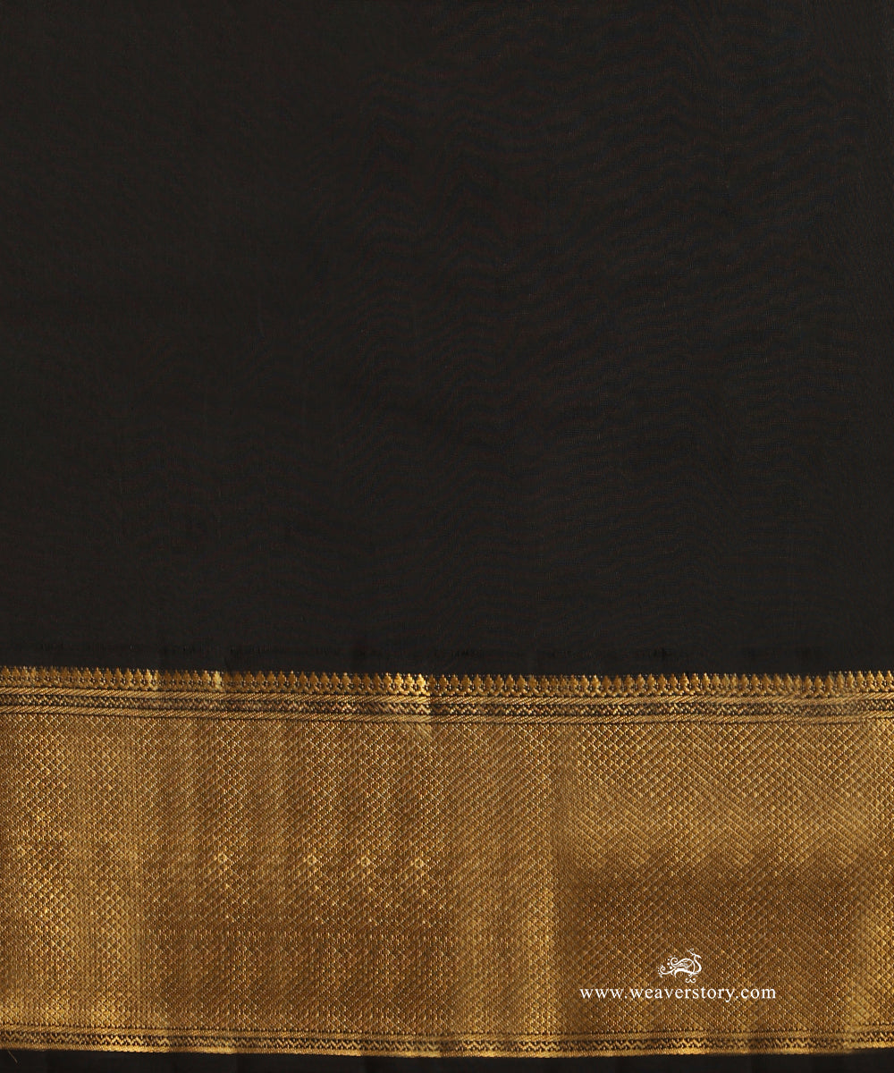 Turmeric Yellow Pure Silk Pure Zari Kanjivaram Saree With Rudraksh And Annapakshi Motifs And Black Korwai Border