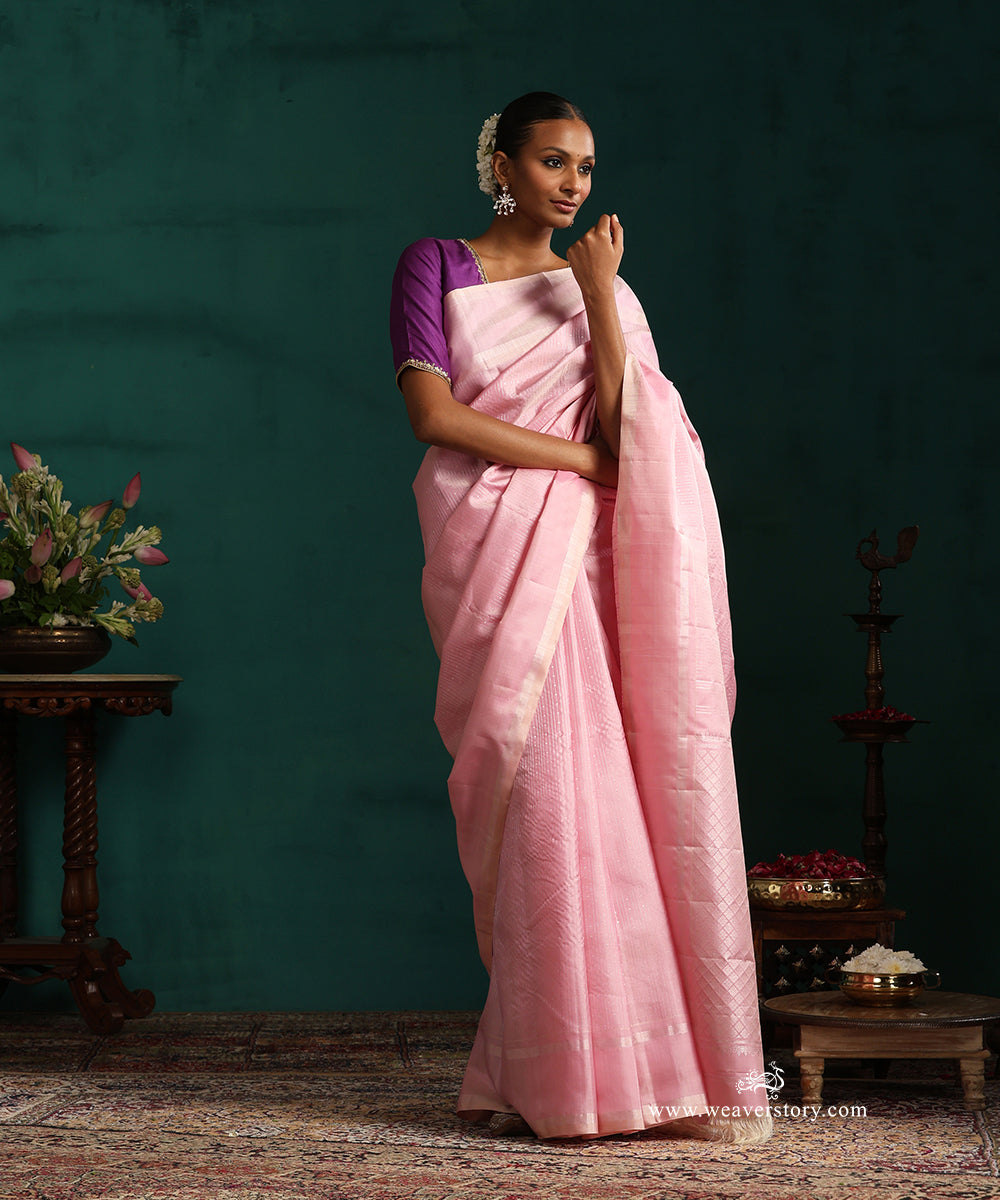 Baby_Pink_Pure_Silk_Kanjivaram_Saree_With_Silver_Zari_Stripes_WeaverStory_01