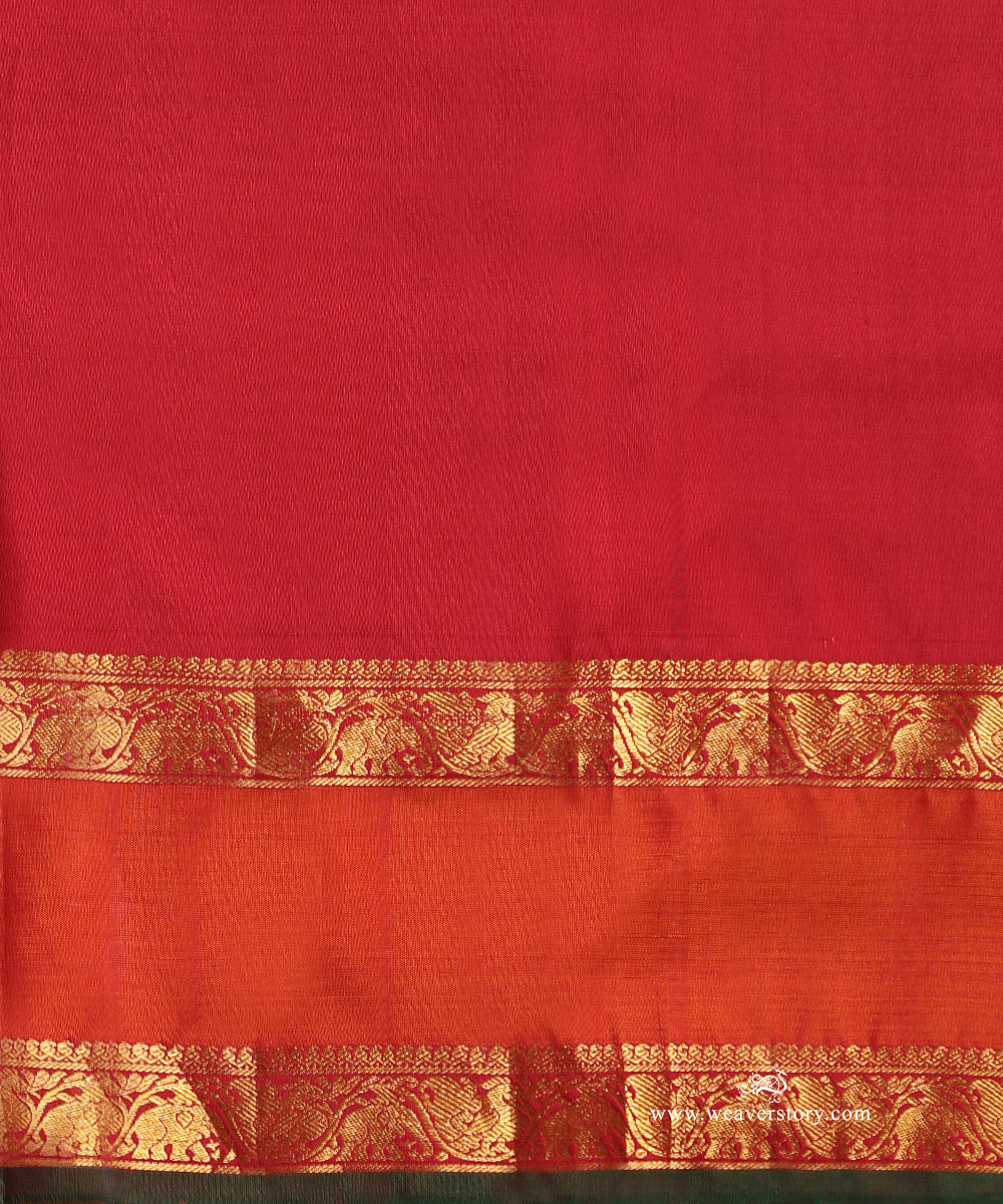 Mango_Yellow_Handloom_Pure_Kanjivaram_Saree_With_Bootas_And_Orange_And_Red_Elephant_Motifs_Korwai_Border_WeaverStory_05