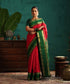 Red_Handloom_Pure_Silk_Pure_Zari_Stripes_Saree_With_Green_Korwai_Annapakshi_Border_WeaverStory_01