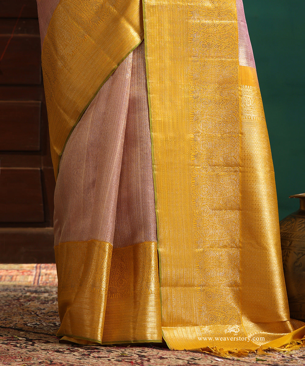 Mauve_And_Gold_Handloom_Pure_Silk_Tissue_Kanjivaram_Saree_With_Elephant_Motifs_And_Mustard_Korwai_Border_WeaverStory_04