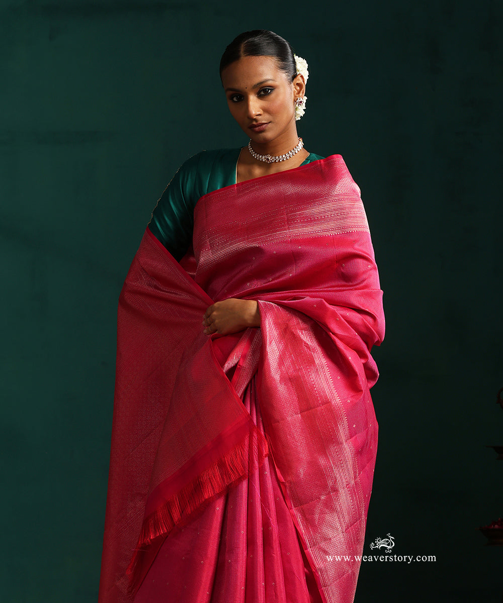 Majenta_Pink_Pure_Silk_Kanjivaram_Saree_With_Vertical_Zari_Stripes_WeaverStory_02