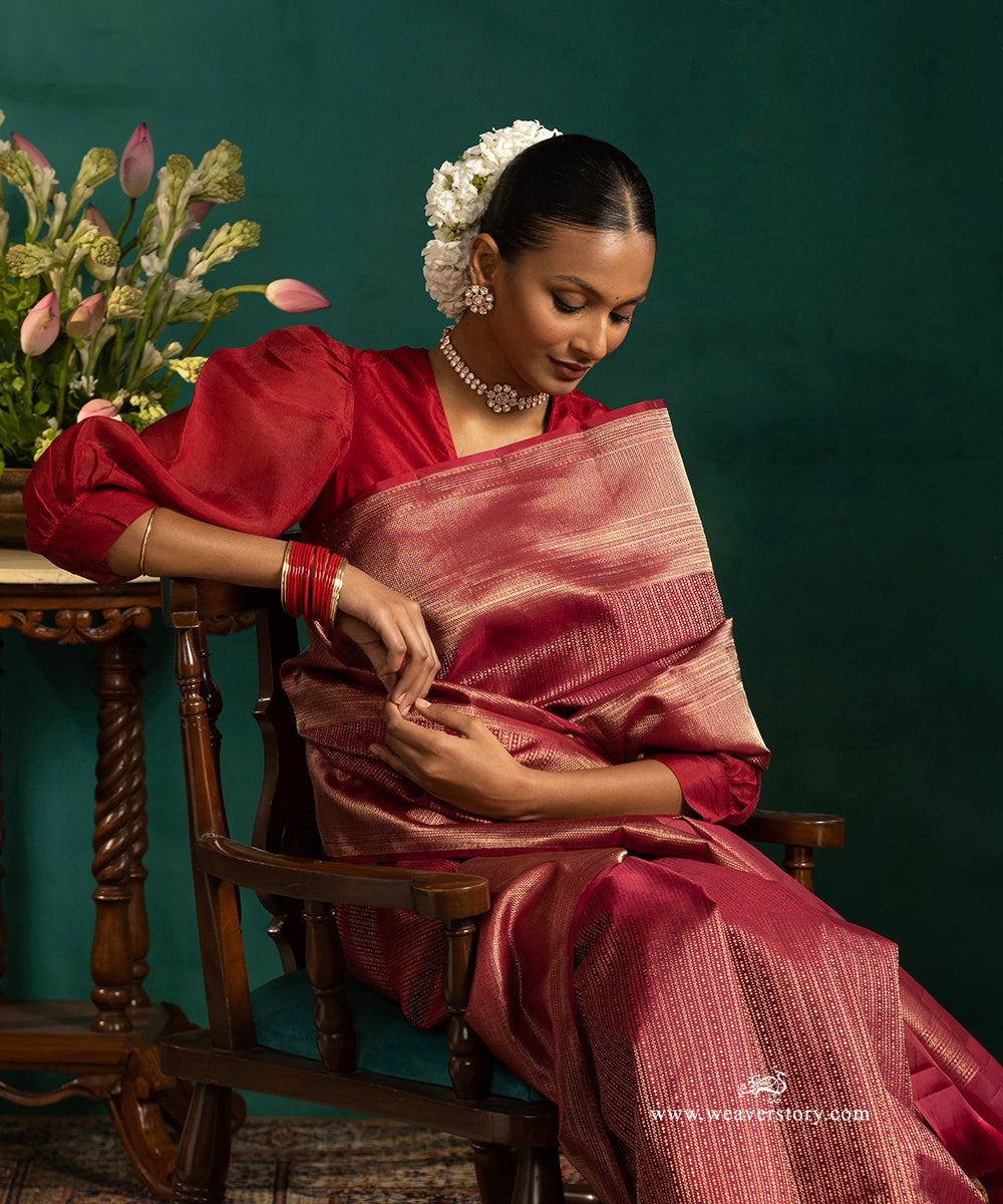 Maroon_Pure_Silk_Kanjivaram_Saree_With_Zari_Border_And_All_Over_Zari_Veritcal_Stripes_And_Motifs_WeaverStory_02