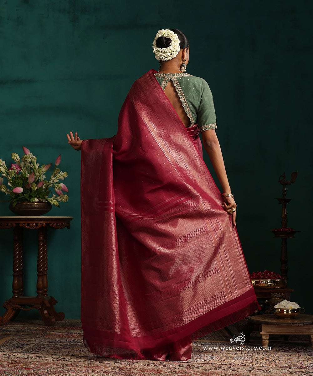 Maroon_Pure_Silk_Kanjivaram_Saree_With_Zari_Border_And_All_Over_Zari_Pin_Stripes_Motifs_WeaverStory_03