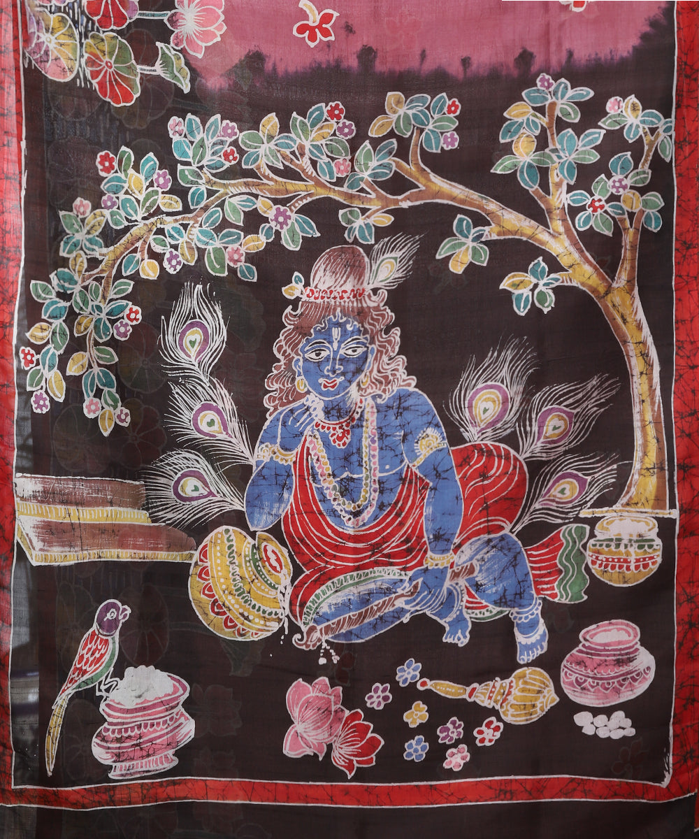 Rose_Pink_And_Black_Handloom_Hand_Batik_Pure_Mulberry_Silk_Saree_With_Kanha_Ji_On_Pallu_WeaverStory_03