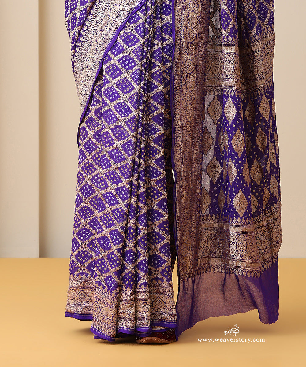 Ink_Blue_Red_Handloom_Pure_Georgette_Banarasi_Bandhej_Saree_With_Zari_Pallu_WeaverStory_04