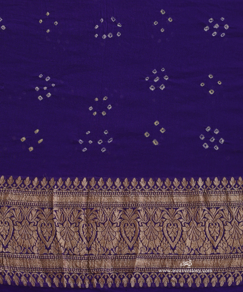 Ink_Blue_Red_Handloom_Pure_Georgette_Banarasi_Bandhej_Saree_With_Checkered_Zari_WeaverStory_05