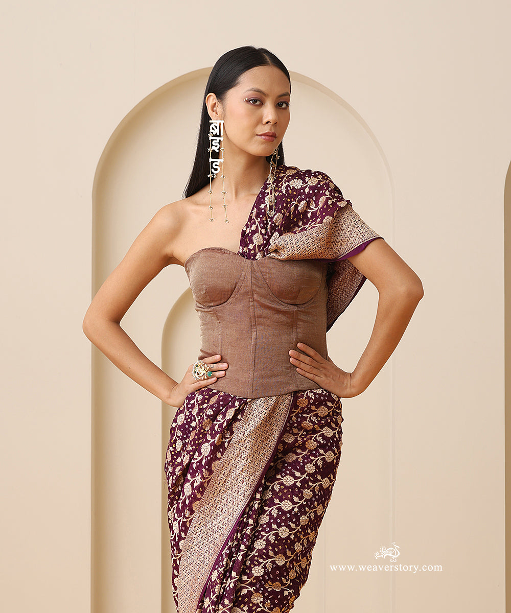 Burgundy_Handloom_Pure_Georgette_Banarasi_Bandhej_Saree_With_Leaf_And_Floral_Jaal_WeaverStory_02