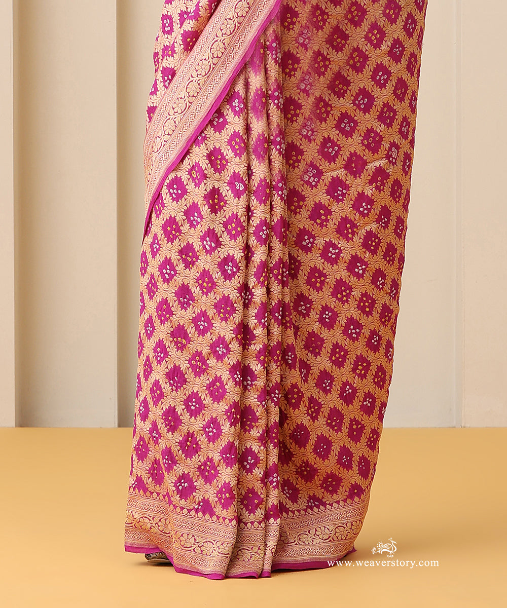 Plum_Handloom_Pure_Georgette_Banarasi_Bandhej_Saree_With_Floral_Medallion_Motifs_WeaverStory_04