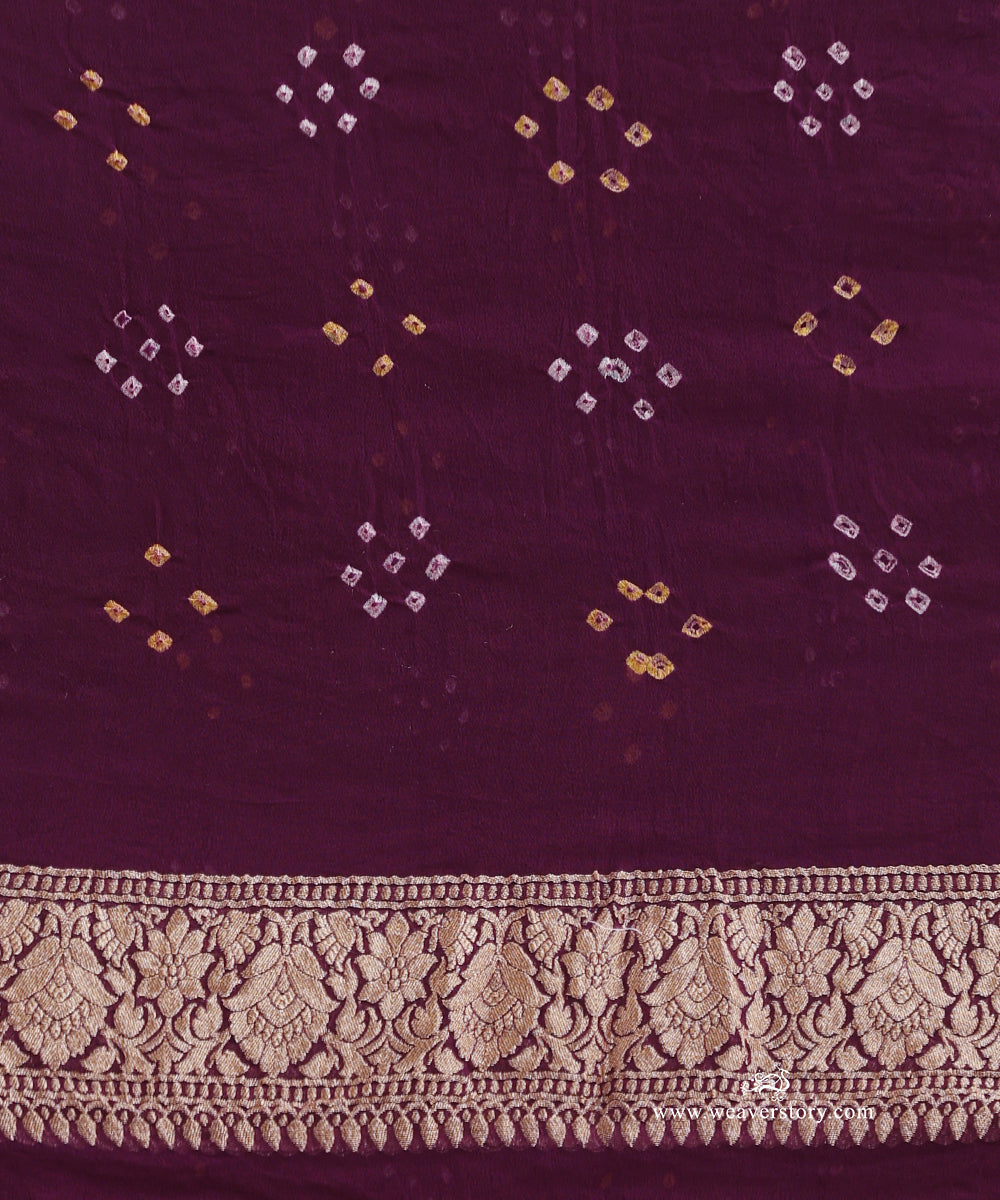 Purple_Handloom_Pure_Georgette_Banarasi_Bandhej_Saree_With_Floral_Checkered_Zari_WeaverStory_05