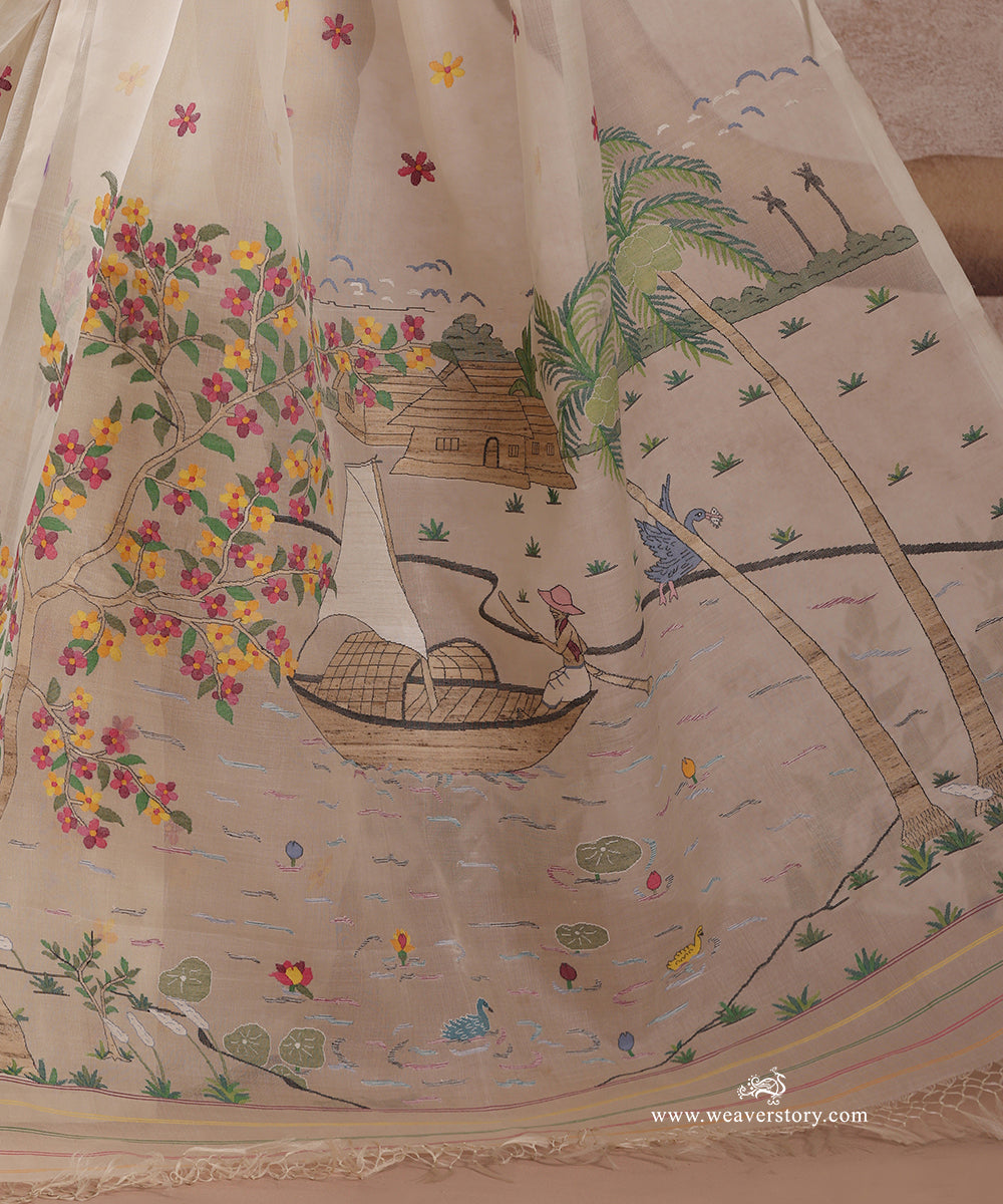 Off_White_Handloom_Pure_Muslin_Dhakai_Jamdani_Saree_With_Village_Life_And_River_Beauty_On_Pallu_WeaverStory_06