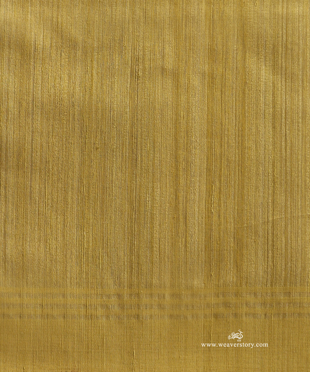 Mustard Matka Silk Handloom Jamdani Saree with Swan Motif Muslin Pallu