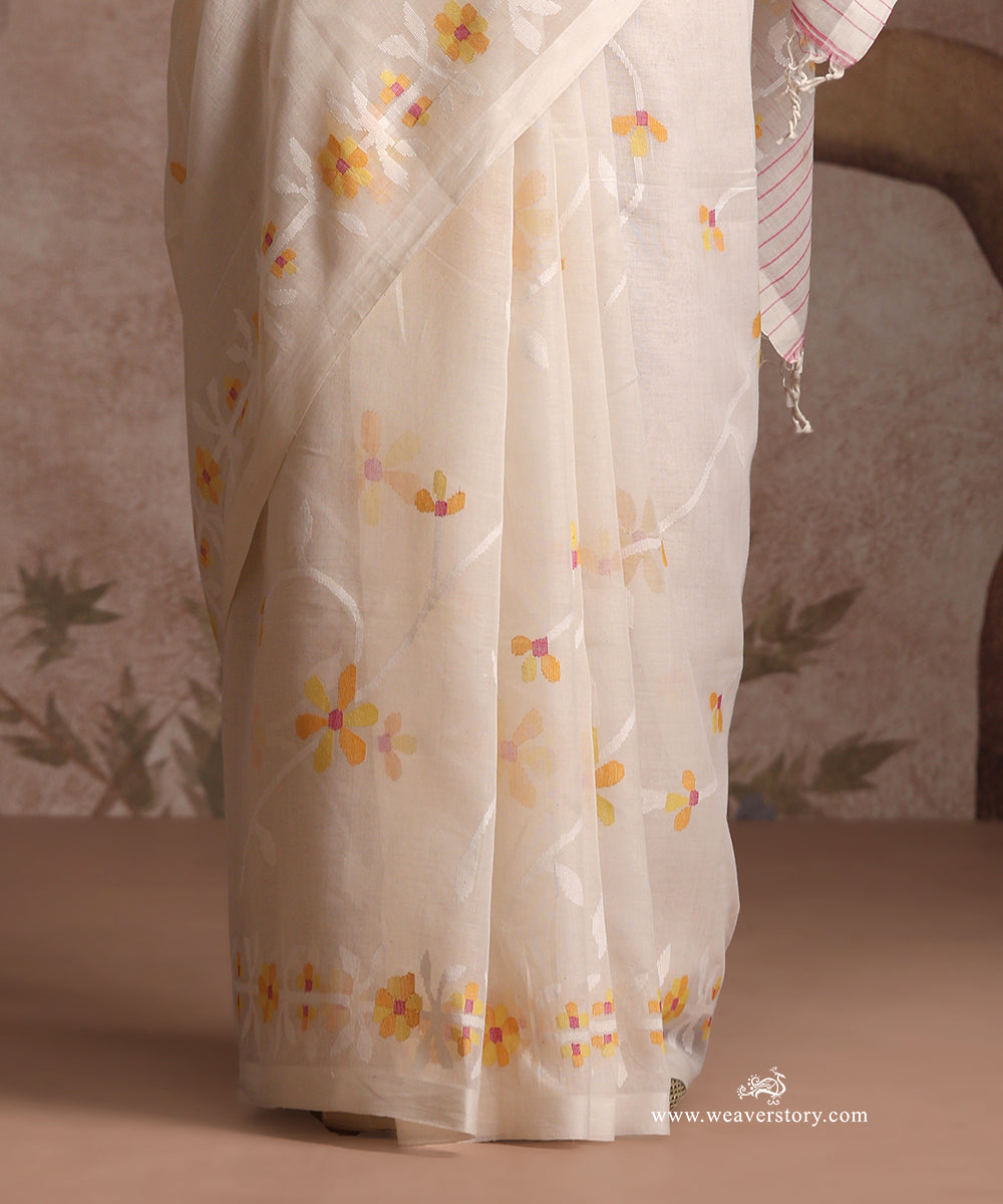 White_Handloom_Pure_Khadi_Dhakai_Jamdani_Saree_With_Allover_Meena_Jaal_WeaverStory_05