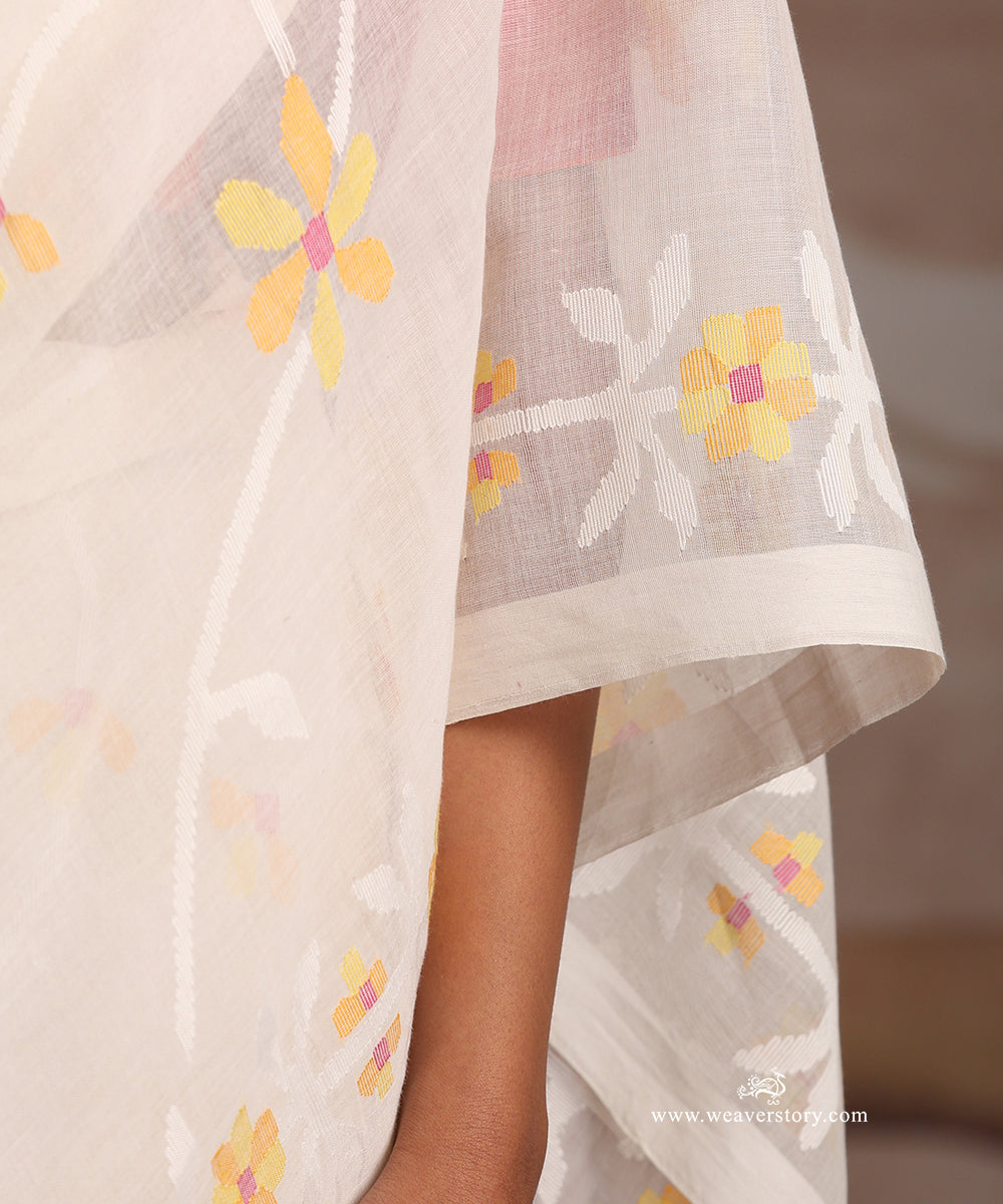 White_Handloom_Pure_Khadi_Dhakai_Jamdani_Saree_With_Allover_Meena_Jaal_WeaverStory_06