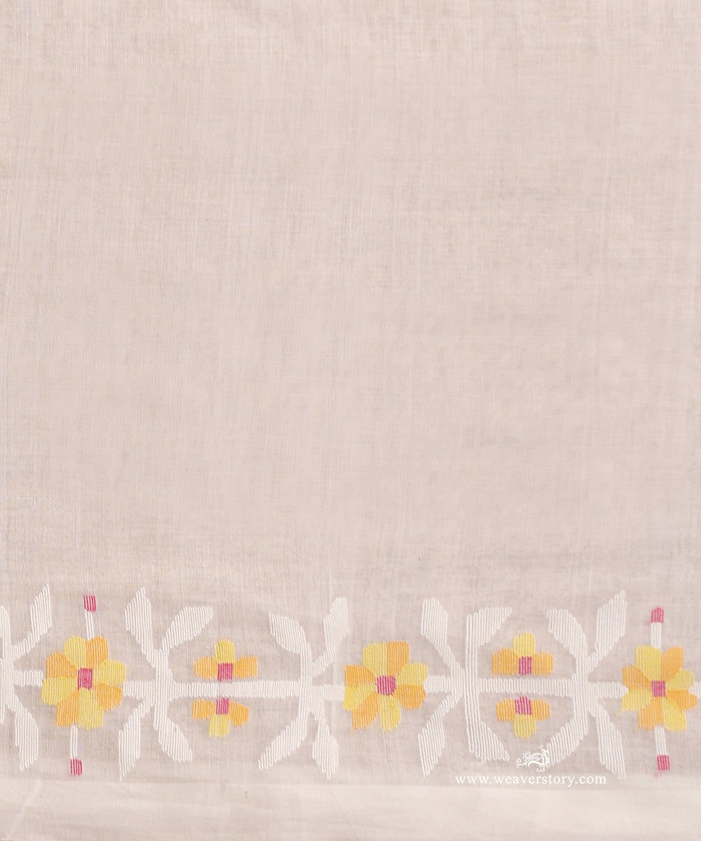 White Handloom Pure Khadi Dhakai Jamdani Saree With Allover Floral Jaal