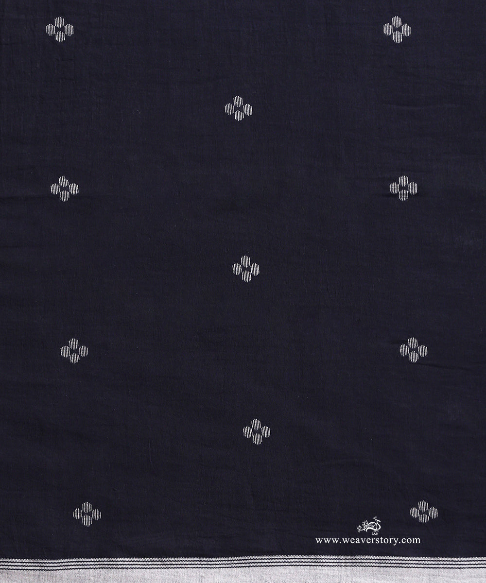 Navy Blue Handloom Pure Khadi Dhakai Jamdani Saree With Allover Boota