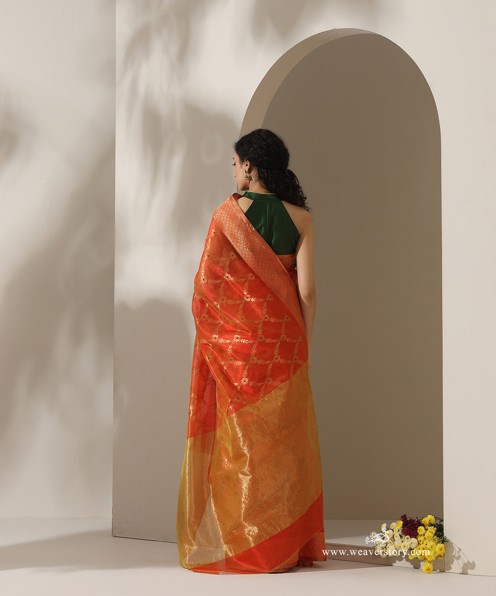Orange_Handloom_Pure_Silk_Chanderi_Donaliya_Saree_With_Allover_Jaal_And_Purple_Meeena_WeaverStory_03