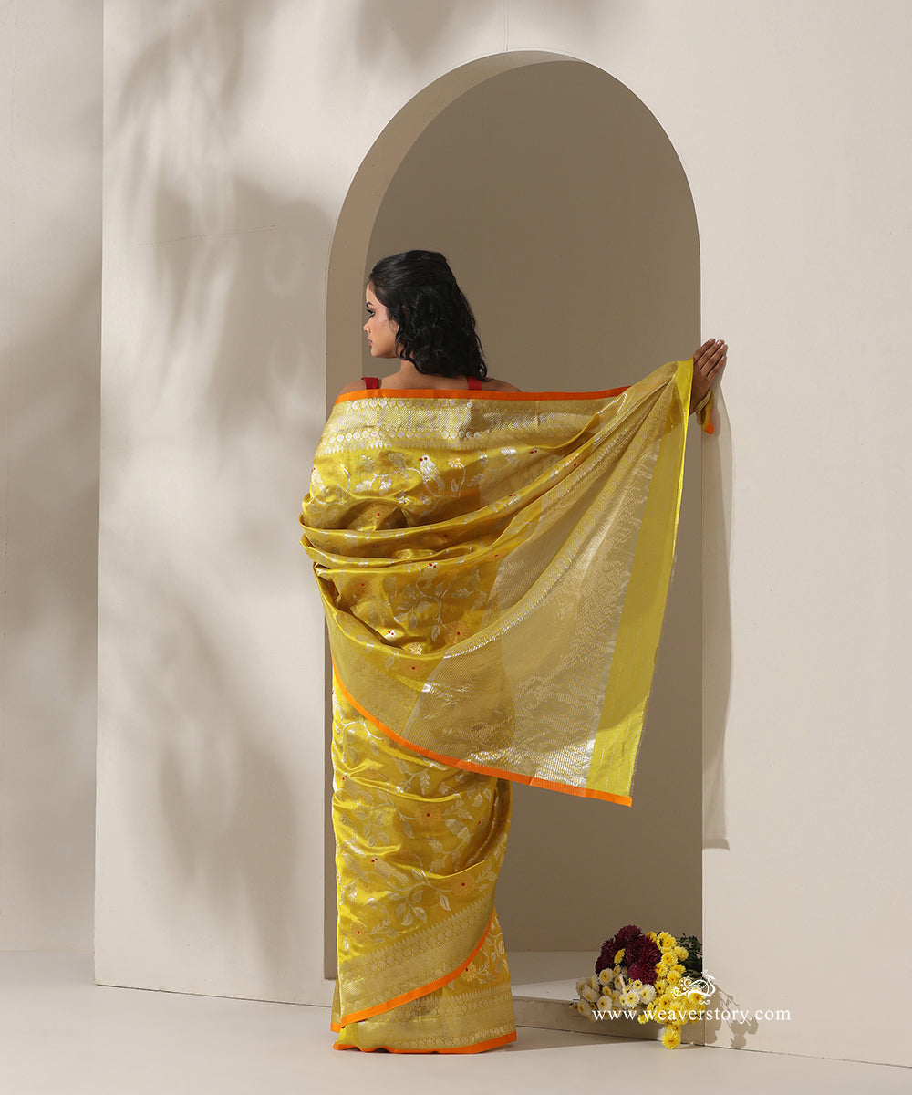 Olive_Handloom_Pure_Silk_Chanderi_Donaliya_Saree_With_Allover_Jaal_And_Birds_Motif_WeaverStory_03