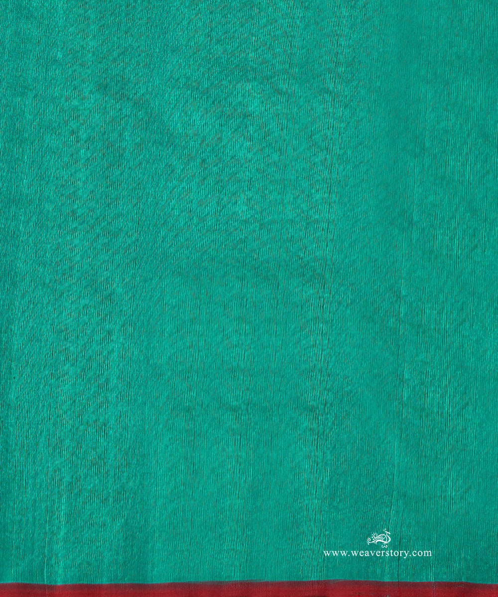 Turquoise_Handloom_Pure_Silk_Chanderi_Donaliya_Saree_With_Allover_Aadi_Floral_Jaal_And_Red_Meena_WeaverStory_05