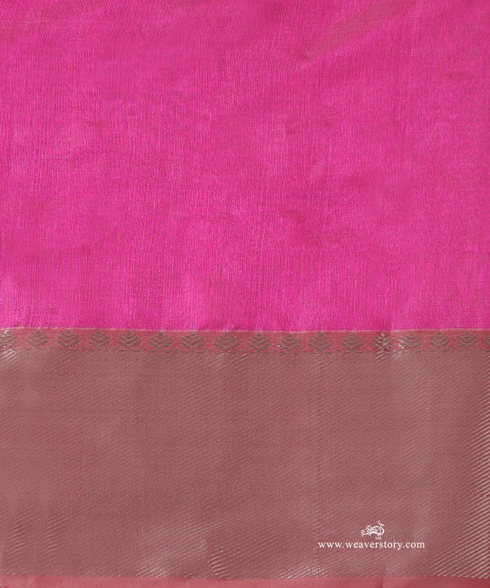 Pink_Handloom_Pure_Silk_Chanderi_Eknaliyasaree_With_Green_Meena_Flower_Boota_And_Silver_Zari_Big_Border_WeaverStory_05
