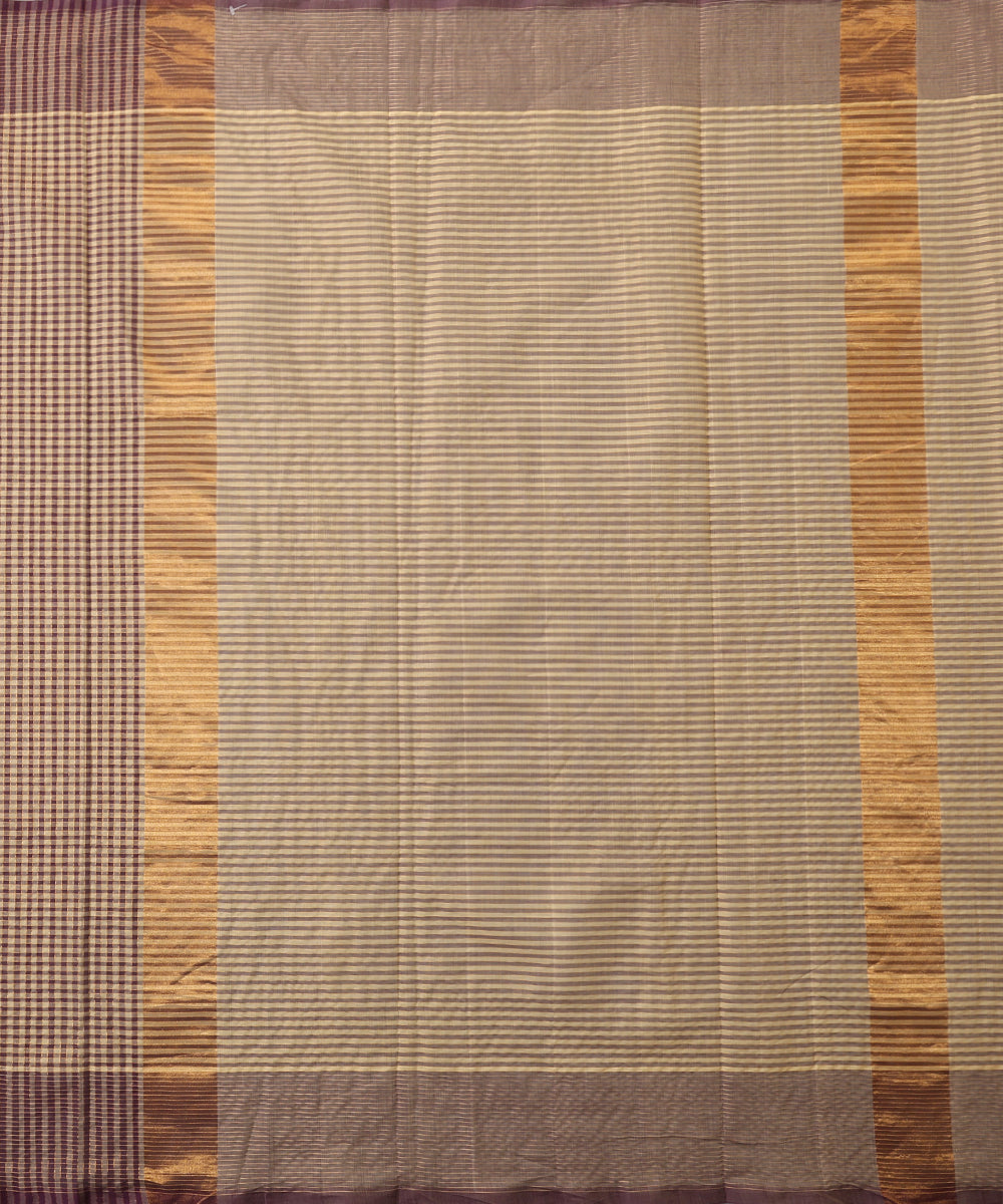Beige_And_Purple_Handloom_Pure_Cotton_Venkatagiri_Zari_Small_Checkered_Saree_WeaverStory_03