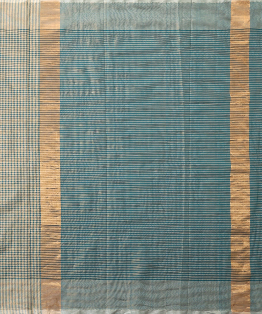 Beige_And_Teal_Handloom_Pure_Cotton_Venkatagiri_Zari_Small_Checkered_Saree_WeaverStory_03