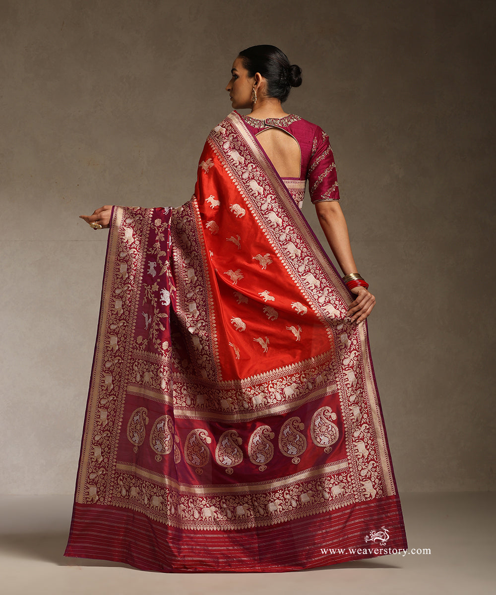 Wine_And_Red_Handloom_Pure_Katan_Silk_Saree_Shikargah_Kadhwa_Jangla_Banarasi_Saree_WeaverStory_03