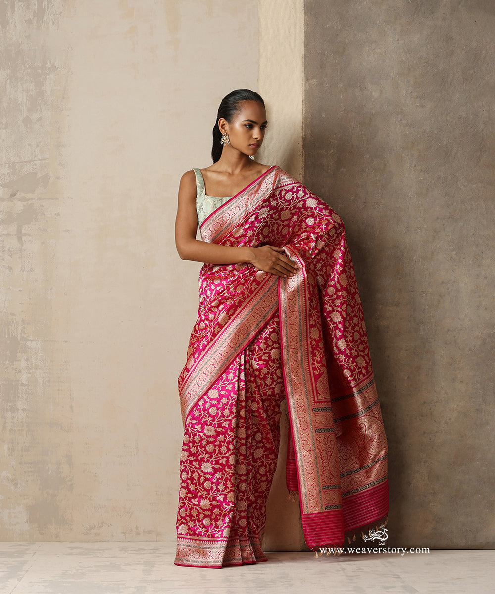 Pink Wedding Banarasi Saree in real zari
