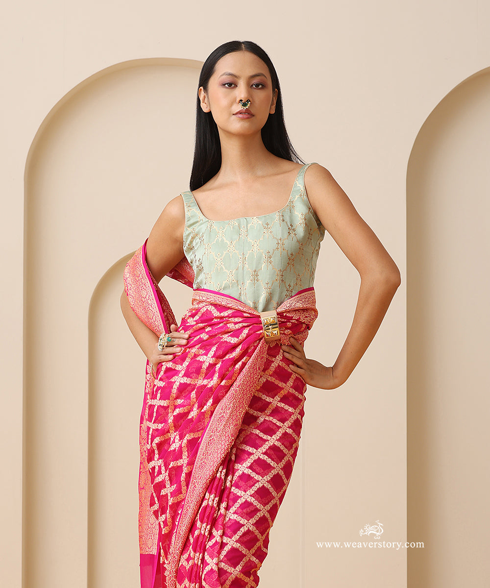 Rani_Pink_Handloom_Pure_Georgette_Saree_With_Allover_Jaal_WeaverStory_02