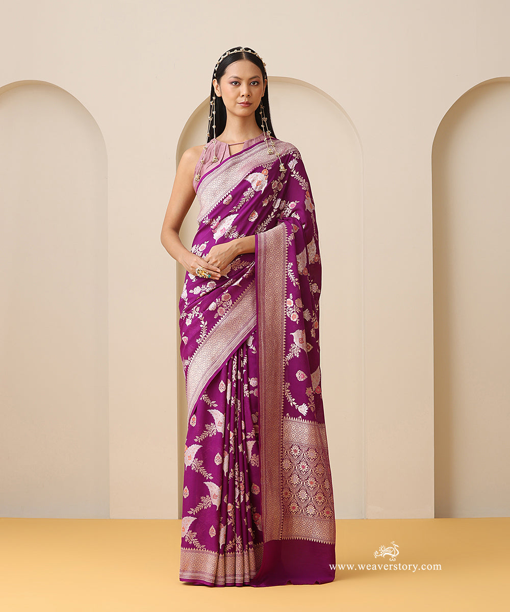 Handloom_Purple_Pure_Georgette_Banarasi_Meenakari_Jaal_Saree_WeaverStory_01