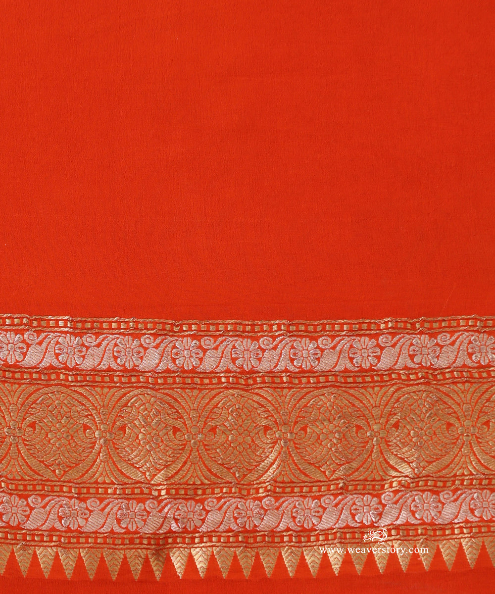 Handloom_Orange_Pure_Georgette_Banarasi_Cutwork_Saree_With_Gold_Zari_Booti_WeaverStory_05