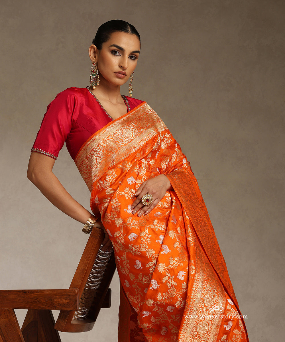 Orange_Handloom_Pure_Katan_Silk_Kadhwa_Banarasi_Saree_With_Sona_Rupa_Shirkargah_Jaal_WeaverStory_02