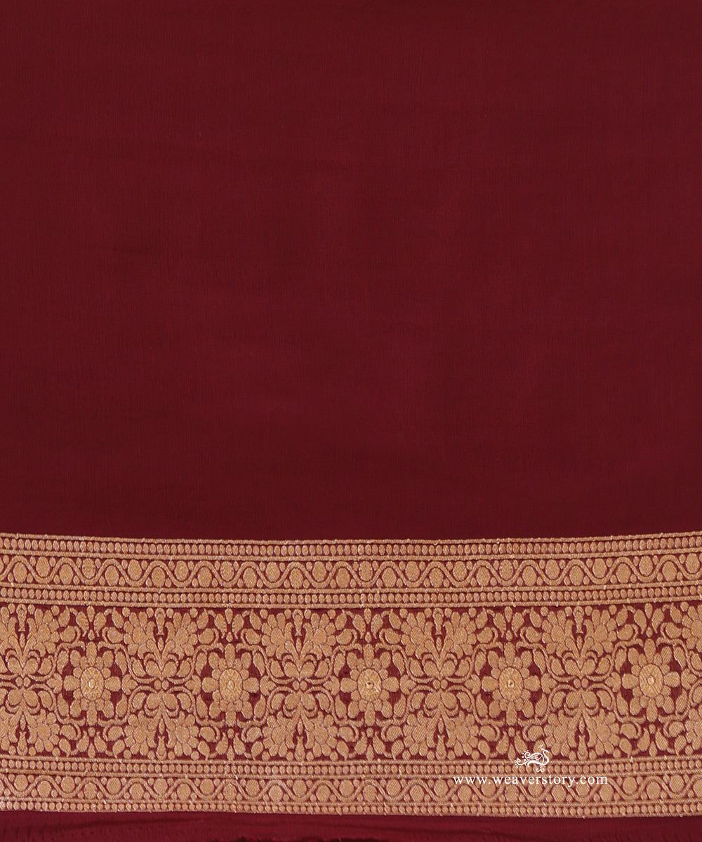 Onion_Pink_Handloom_Pure_Georgette_Banarasi_Cutwork_Saree_With_Wine_Contrast_Border_WeaverStory_04
