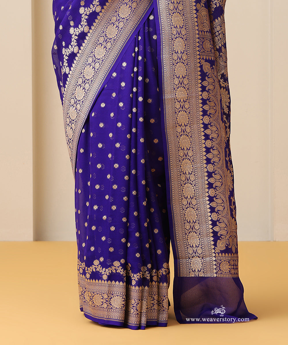 Ink_Blue_Handloom_Pure_Georgette_Banarasi_Saree_With_Small_Booti_And_Cutwork_Weave_WeaverStory_04