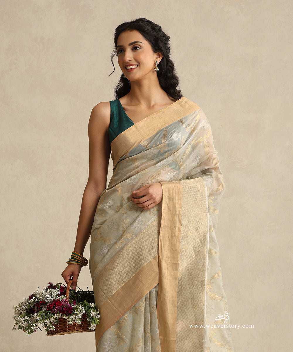 Grey_Handloom_Cotton_Silk_Donaliya_Chanderi_Saree_With_Allover_Flower_Jaal_WeaverStory_02