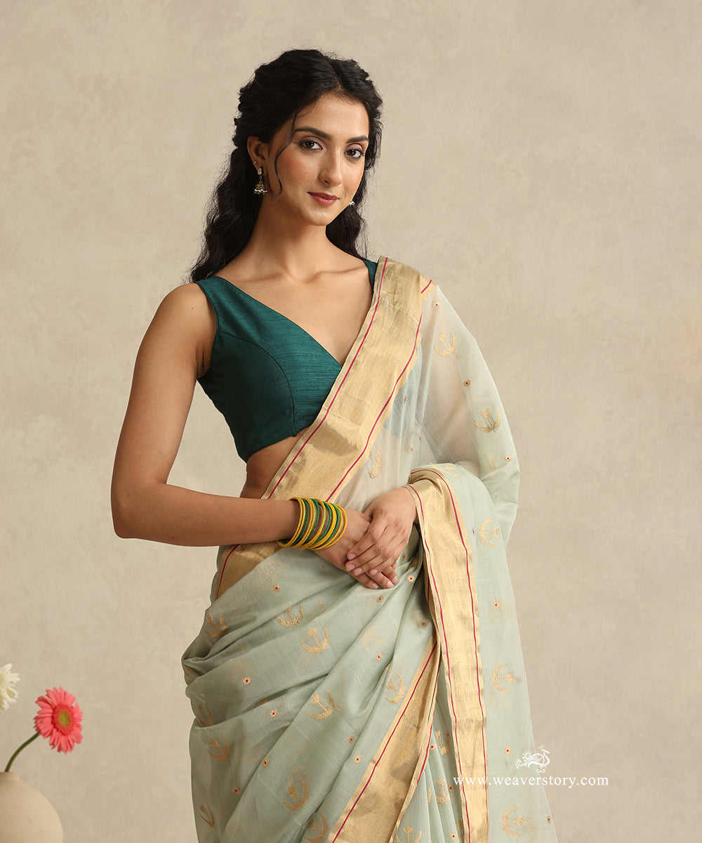 Ice_Blue_Handloom_Cotton_Silk_Eknaliya_Chanderi_Booti_Saree_With_Pink_Meena_Booti_WeaverStory_02
