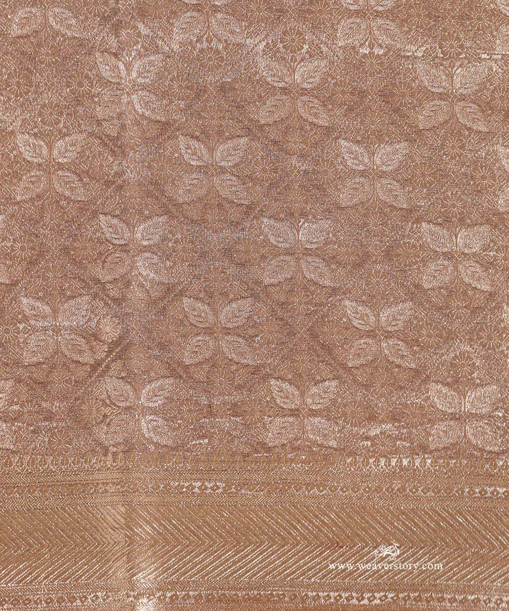 Gold Handloom Pure Silk Tissue Tanchoi Banarasi Saree With Brown Selvedge
