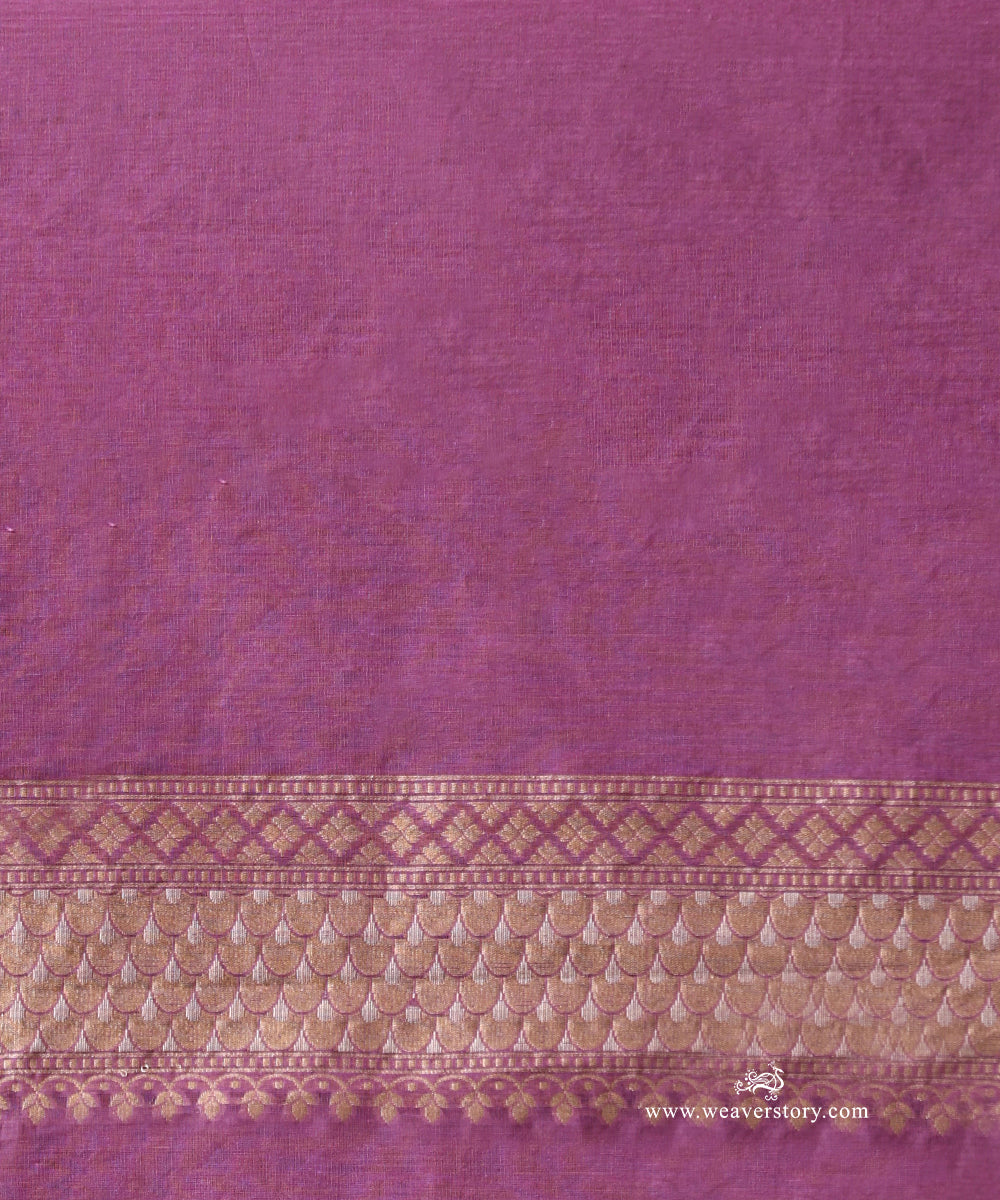 Lilac Handloom Pure Kora Cotton Kadhwa Banarasi Saree With Allover Aadi Jaal