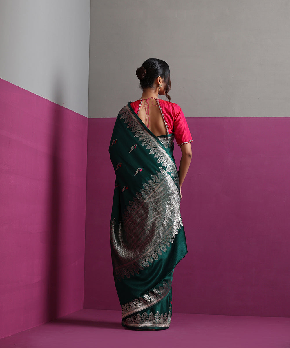Dark_Green_Mashru_Silk_Banarasi_Saree_With_Lotus_Motifs_&_Pink_Meena_WeaverStory_04