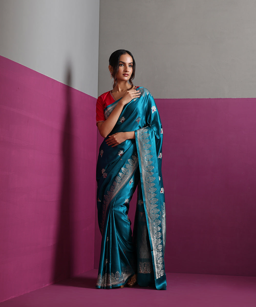 Teal_Blue_Mashru_Silk_Banarasi_Saree_With_Guldasta_Motifs_&_Pink_Meena_WeaverStory_03
