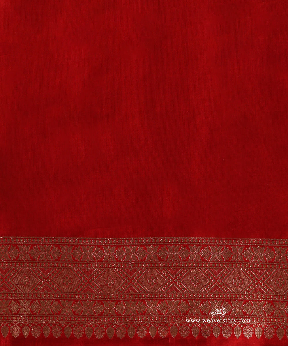 Red Pure Katan Silk Banarasi Cutwork Saree With Floral Jaal