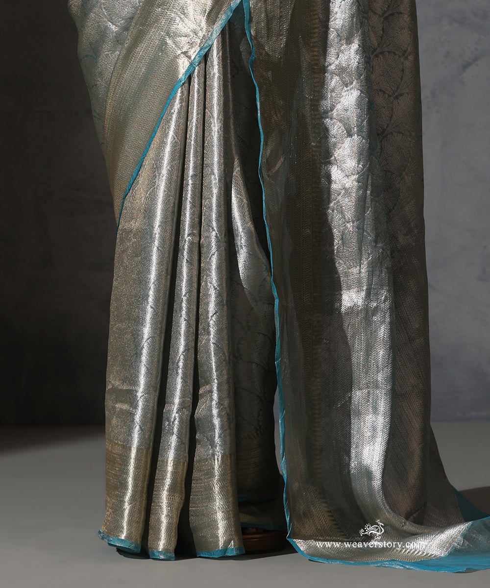 Ice_Blue_Pure_Tissue_Kora_Silk_Banarasi_Tanchoi_Saree_With_Gold_Zari_Border_WeaverStory_04