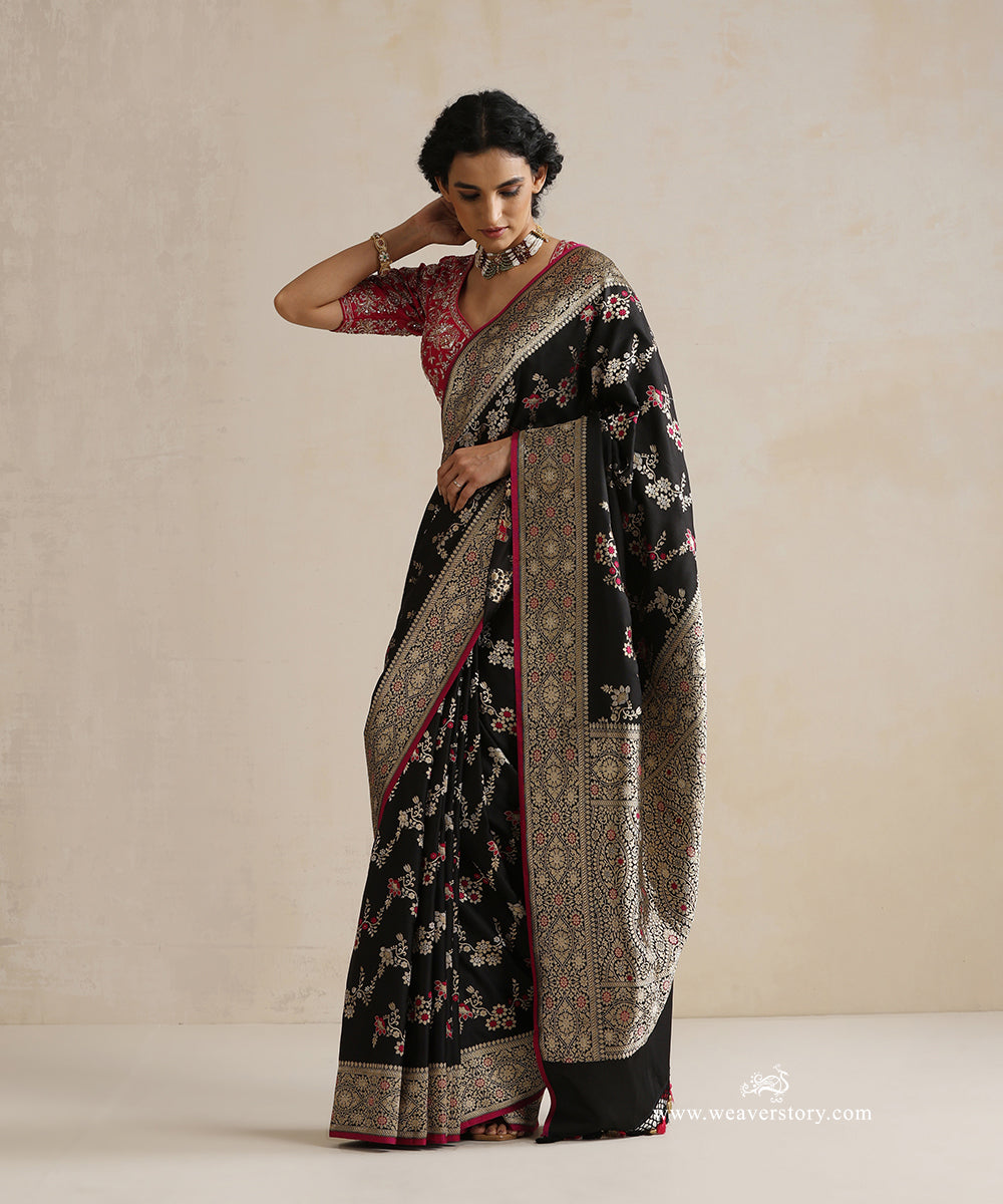 Handloom_Black_Ektara_Pure_Katan_Silk_Banarasi_Saree_With_Meenakari_Jaal_WeaverStory_01