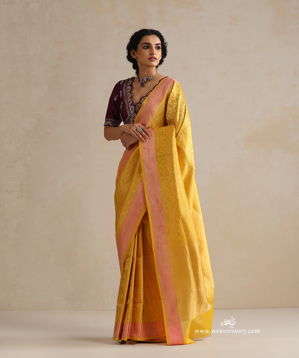 Yellow_Handloom_Pure_Katan_Silk_Banarasi_Saree_With_Tanchoi_Weave_WeaverStory_01
