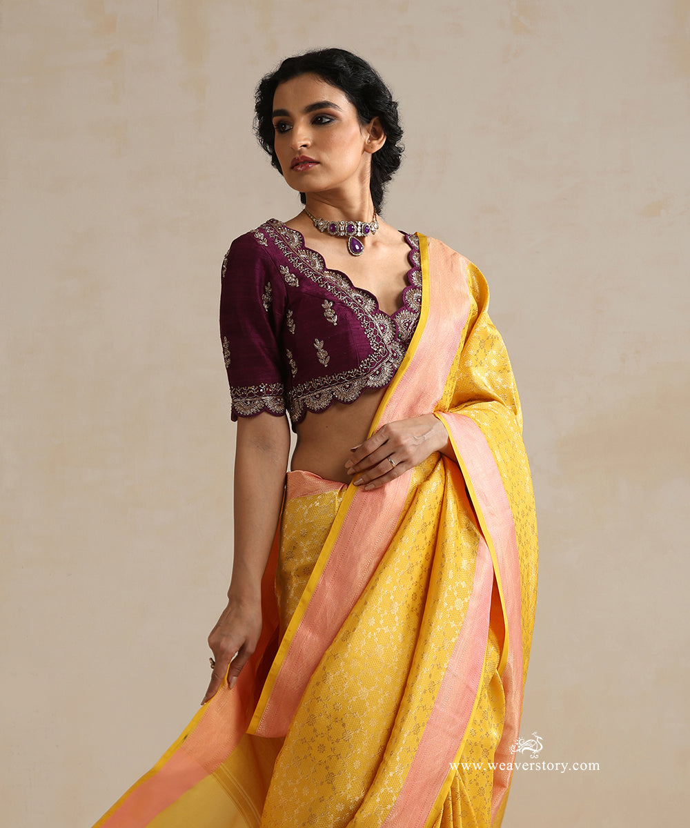 Yellow_Handloom_Pure_Katan_Silk_Banarasi_Saree_With_Tanchoi_Weave_WeaverStory_02