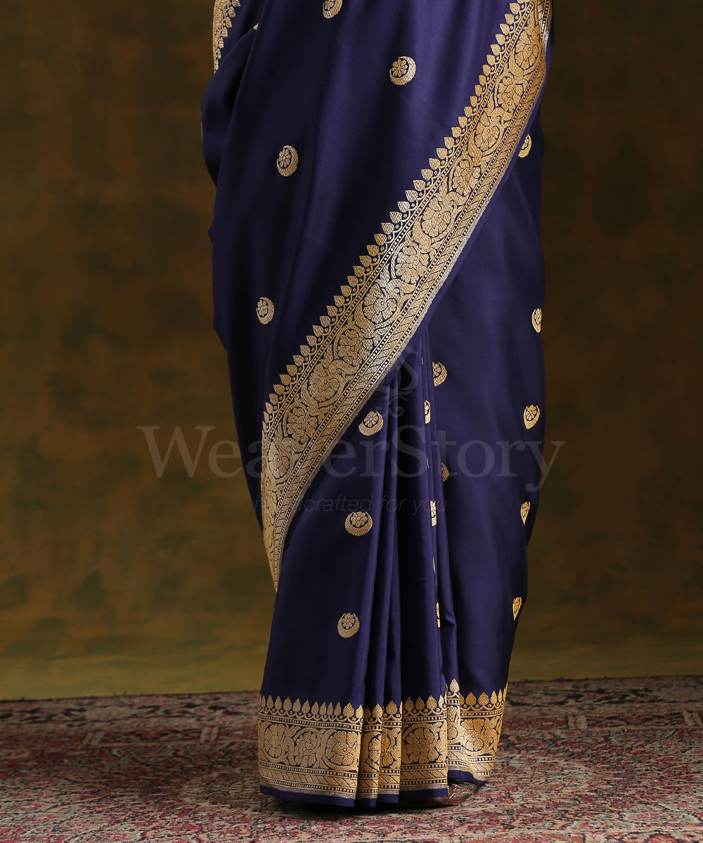 Blue_Handloom_Pure_Katan_Silk_Banarasi_Saree_with_Chaand_Boota_WeaverStory_04